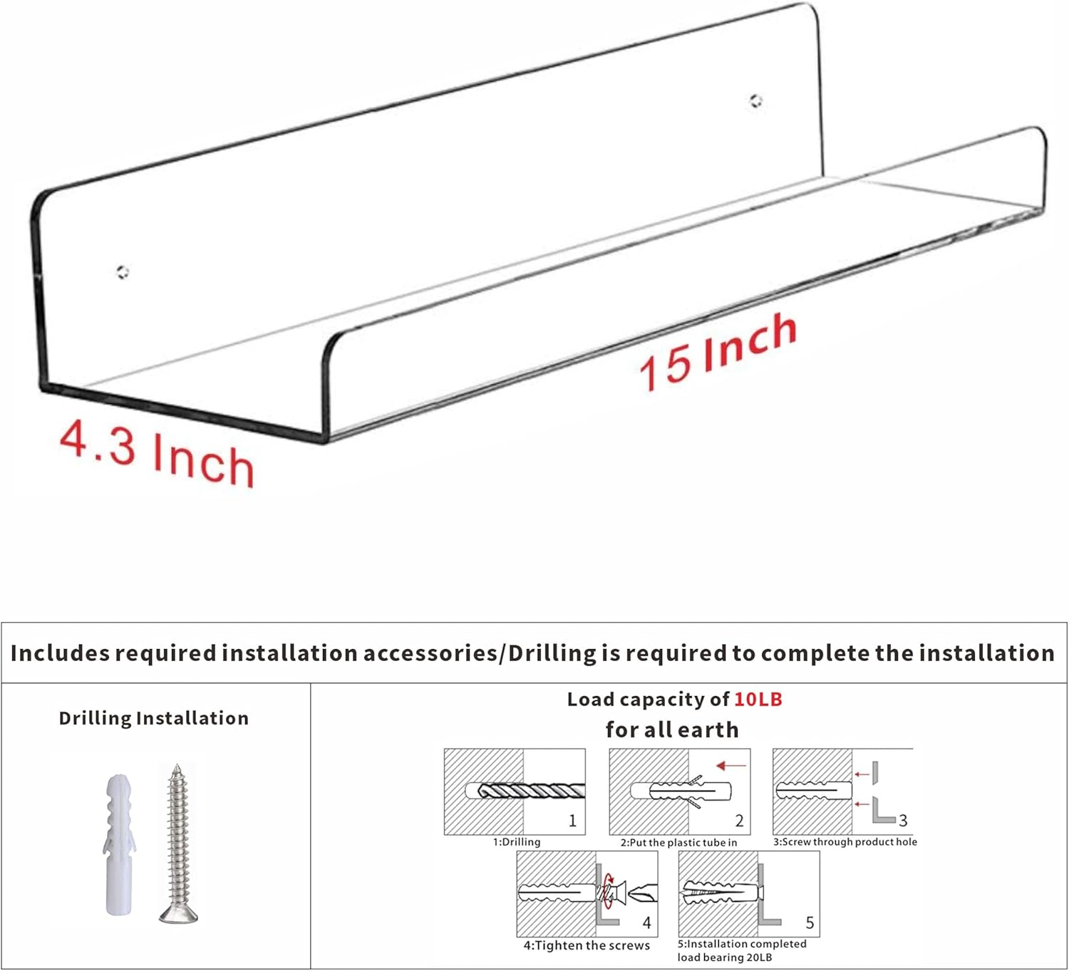 4 Pack Clear Acrylic Floating  - đánh giá và giá Pop Display Shelf
